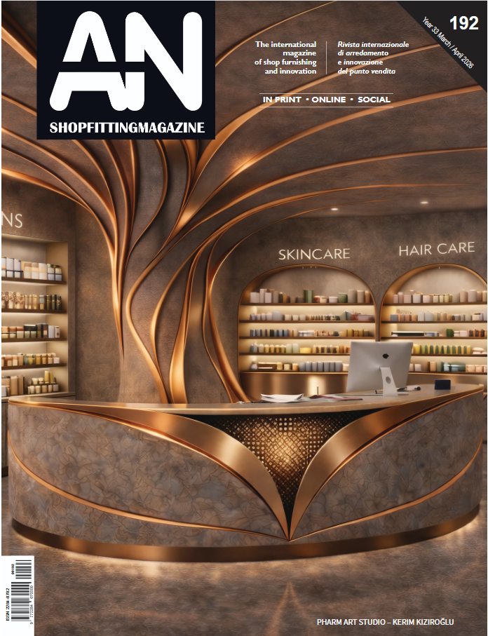 AN Shopfitting Magazine cover featuring a pharmacy design project by Pharm Art Studio